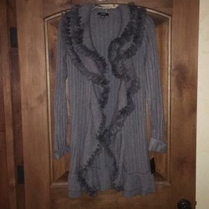 NWT Grey Alfani Sweater Jacket with Fur Trim